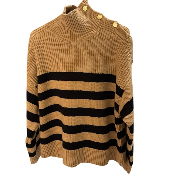 COS Button Embellished Tan and Black Striped Wool Sweater in NWT